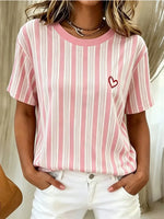 Casual Striped Crew Neck Short Sleeve T-shirt