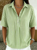 Casual Short Sleeve Striped Print Loose Shirt