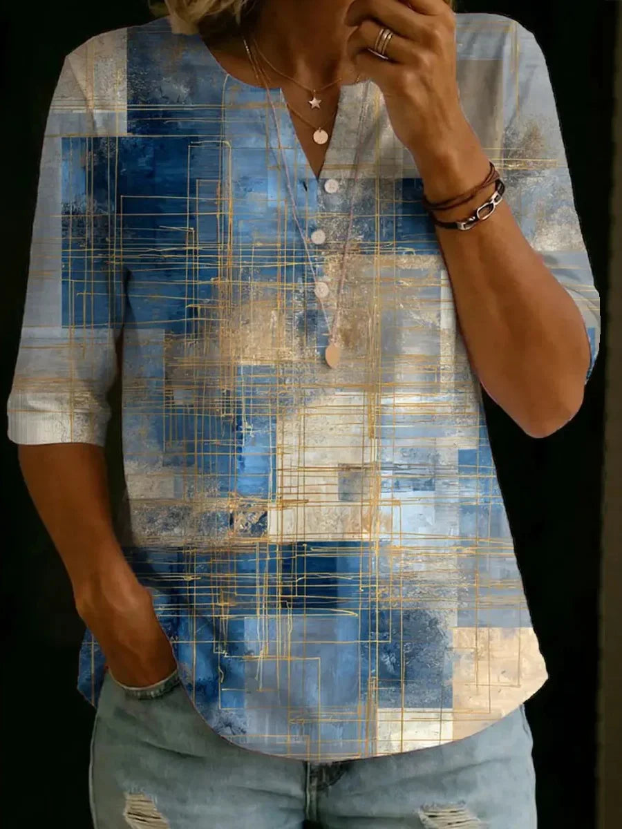 Abstract Art Print Three-Quarter Sleeve Blouse