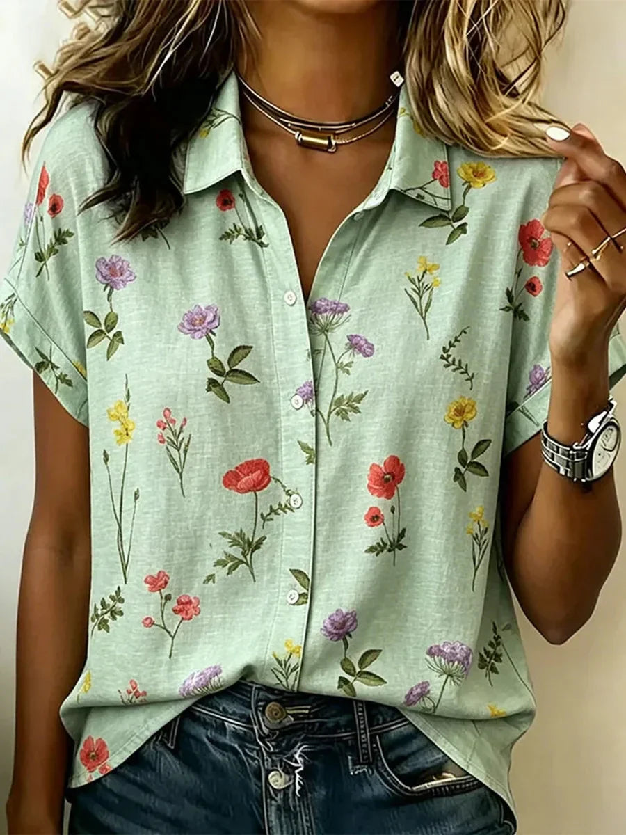 Ditsy Floral Print Short-Sleeve Button-Down Shirt