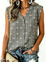Floral Stripe Print V-Neck Sleeveless Blouse