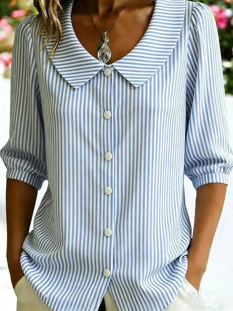 Blue Stripe Print 3/4 Sleeve Shirt