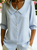 Blue Stripe Print 3/4 Sleeve Shirt