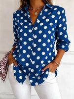 Blue Polka Dot 3/4 Sleeve Button-Down Shirt