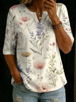 Watercolor Floral Print 3/4 Sleeve Top