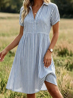 Blue Stripe Short Sleeve Tiered Dress