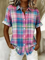 Colourful Plaid Short Sleeve Blouse