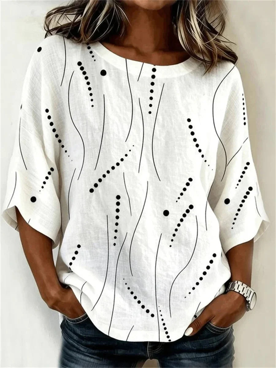 Vintage Casual Round Neck 3/4 Sleeve Blouse