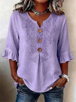 Vintage Leaf Print 3/4 Sleeve Blouse