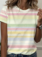 Casual Striped Round Neck Short Sleeve T-Shirt