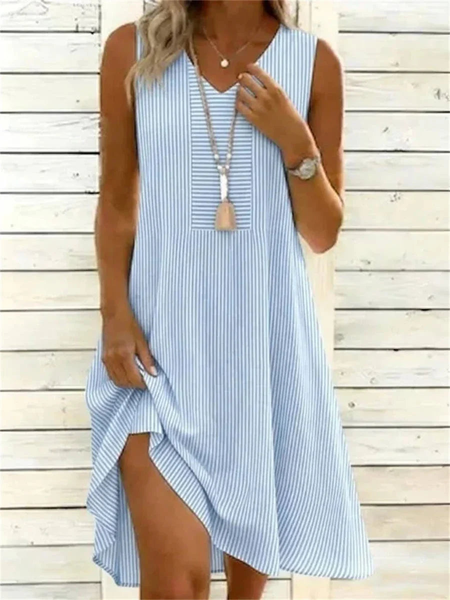 Casual Striped V-neck Sleeveless Dress