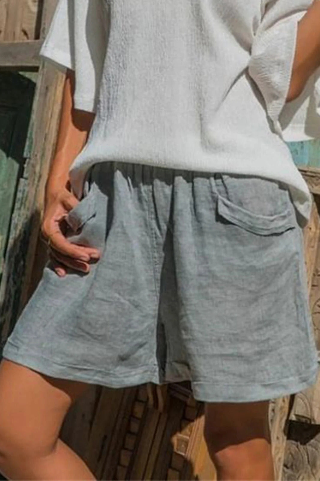 Solid Color Casual with Pockets Loose Shorts