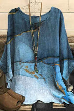 Marbling Print Crew Neck 3/4 sleeve Blouse