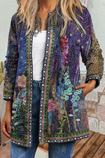 Floral Print Crew Neck Casual Long Sleeves Cardigan