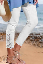 Solid Color Casual Lace Elastic Waist Leggings