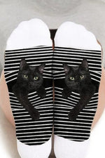 Stripe and Cat Print Casual Socks