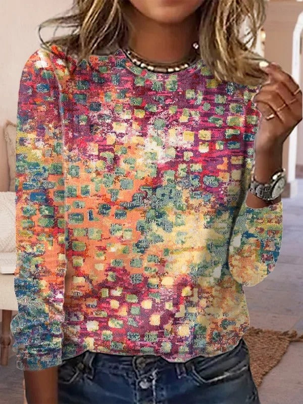 Loose Abstract Long Sleeve Casual T-Shirt