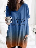 Alphabet Print V-neck Long Sleeves Blouse