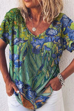 Irises Print Round Neck Short Sleeves T-shirt