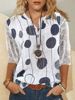 Polka Dot Print V-neck Buttons Half Sleeves Blouse