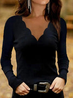 Solid Color V-neck Long Sleeves Casual Shirts