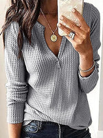 Solid Color V-neck Long Sleeves Casual Shirts