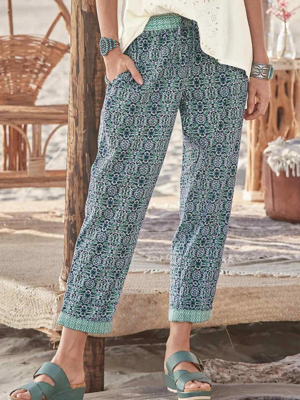 Ethnic Print Loose with Pockets Casual Pants