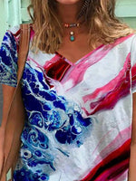Abstract Tie-dye Print V-neck Short Sleeves T-shirt