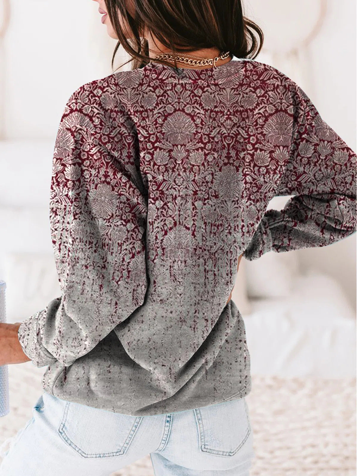 Tribal Print Round Neck Long Sleeves Sweatshirt