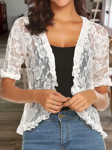 Floral Lace Half Sleeves Casual Shawl