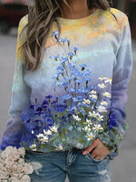 Floral Print Gradient Color Long Sleeves Sweatshirt