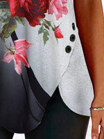 Floral Print Round Neck Irregular Hem Knitted Tshirt