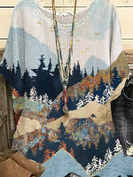 Landscape Print Crew Neck Short Sleeves Shirts