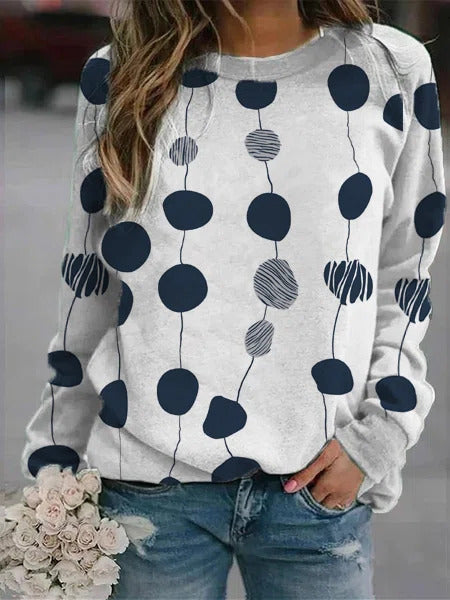 Polka Dot Print Crew Neck Long Sleeves Sweatshirt