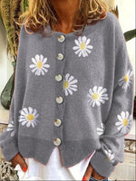 Floral Print Buttons Long Sleeves Sweater Cardigan