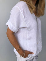 Solid Color V-neck Casual Short Sleeves Blouse