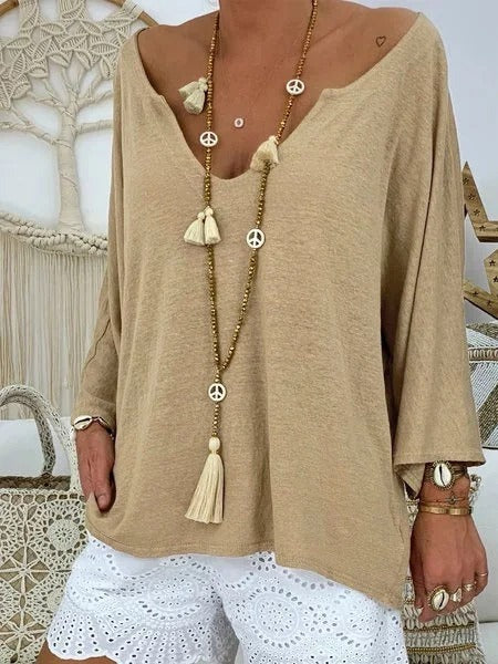 Solid Color V-neck Casual Long Sleeves Shirts