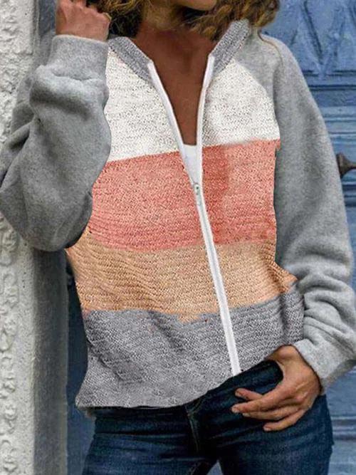 Color Block Crew Neck Zipper Long Sleeves Sweater