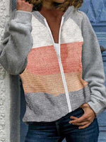 Color Block Crew Neck Zipper Long Sleeves Sweater