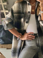 Plaid Lapel Long Sleeves Buttons Long Shirts Jacket