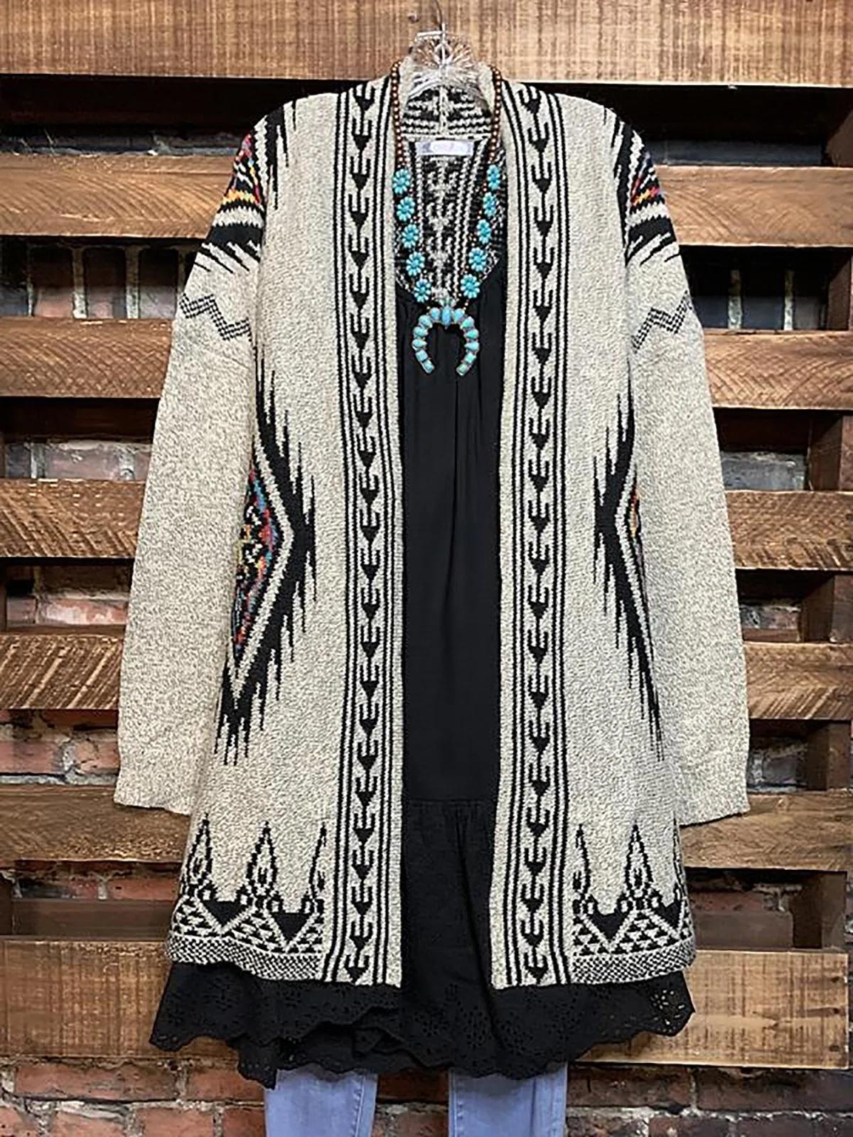 Ethnic Tribal Print Long Sleeves Sweater Cardigan