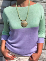 Color Block Boat Neck Long Sleeves Sweater