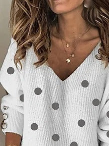Polka Dot V-neck Casual Long Sleeves Sweater