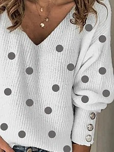 Polka Dot V-neck Casual Long Sleeves Sweater