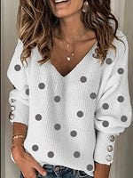 Polka Dot V-neck Casual Long Sleeves Sweater