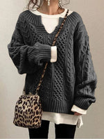 Solid Color V-neck Casual Long Sleeves Sweater