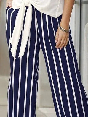 Stripe Print with Pockets Casual Wide Leg Pants