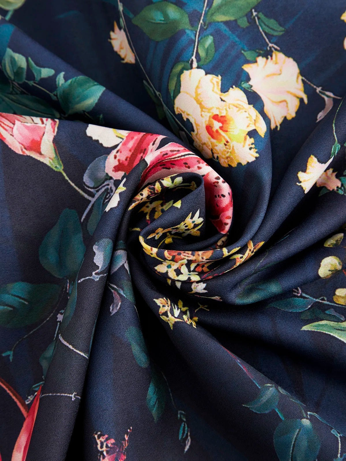 Floral Print Collared Buttons Long Sleeves Blouse