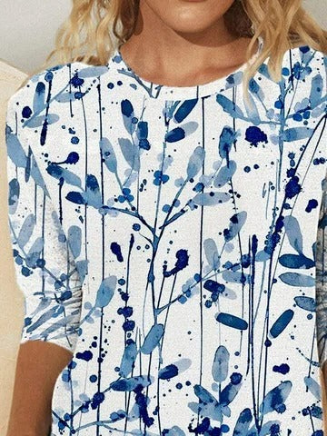 Leaf Print Crew Neck Casual Long Sleeves Sweatshirt