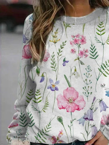Floral Print Round Neck Long Sleeves Sweatshirt